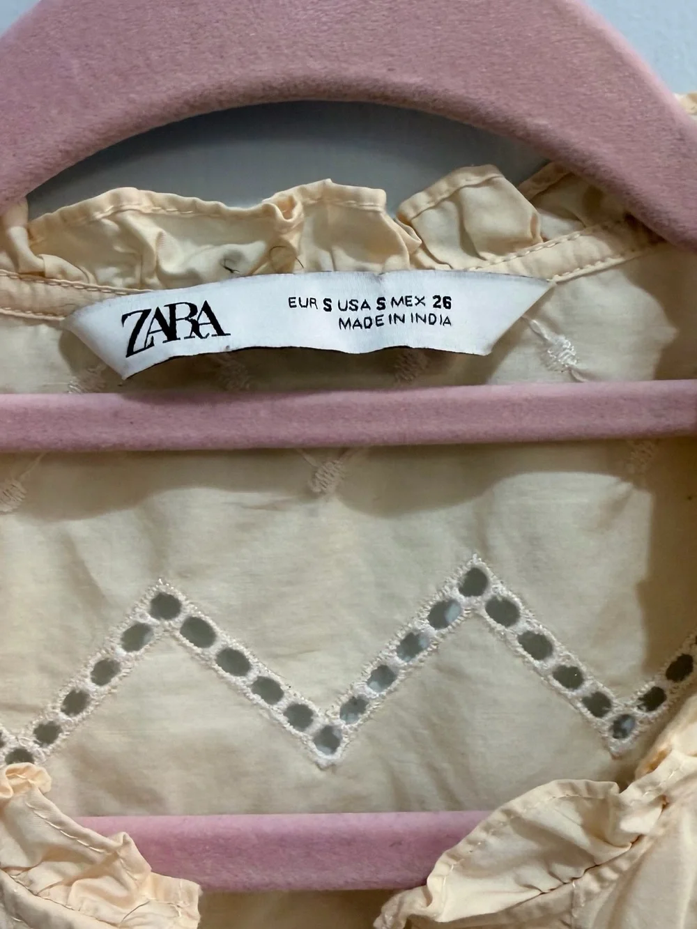 Zara Cream Eyelet Lace Ruffle Blouse Small - Romantic Cottagecore Button Up Top
